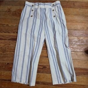 Robert Louis Linen Blend Striped Pull On Elastic Waist Pants Small Wide Leg